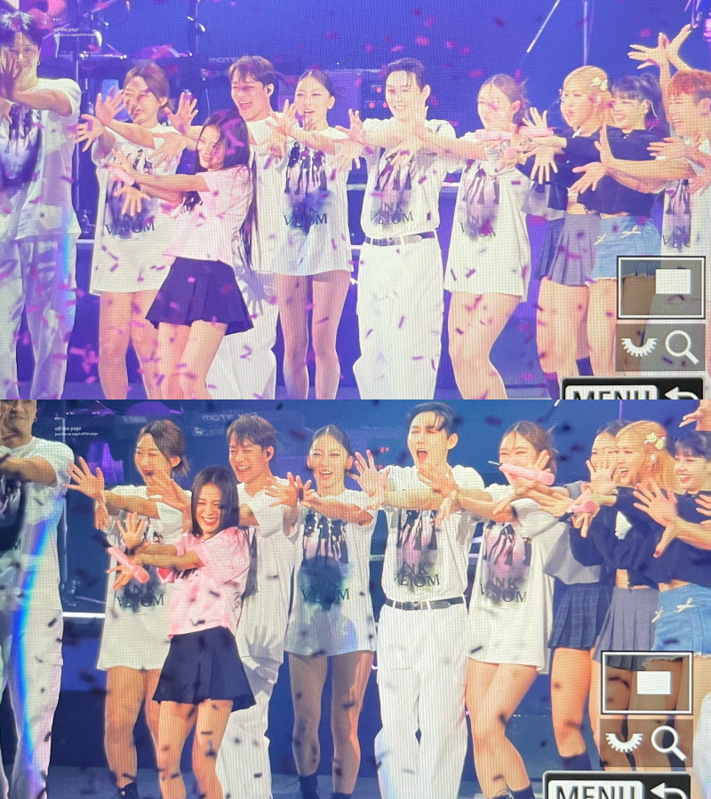  
Jisoo rạng rỡ khoe vũ đạo FLOWER dưới sự hỗ trợ của dàn dancer và các thành viên. (Ảnh: @yeogeol_BP)