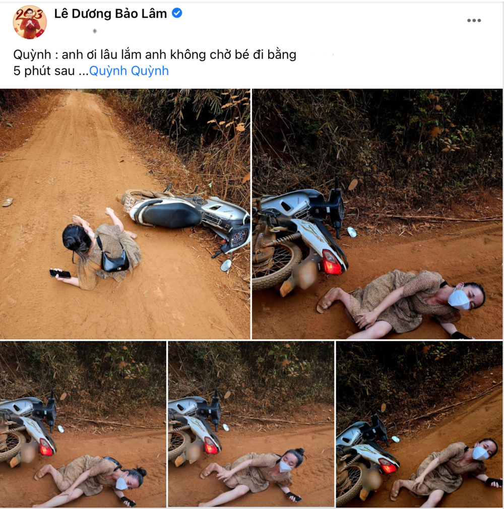 Lê Dương Bảo Lâm gây tranh cãi vì chỉ lo chụp hình khi vợ té xe