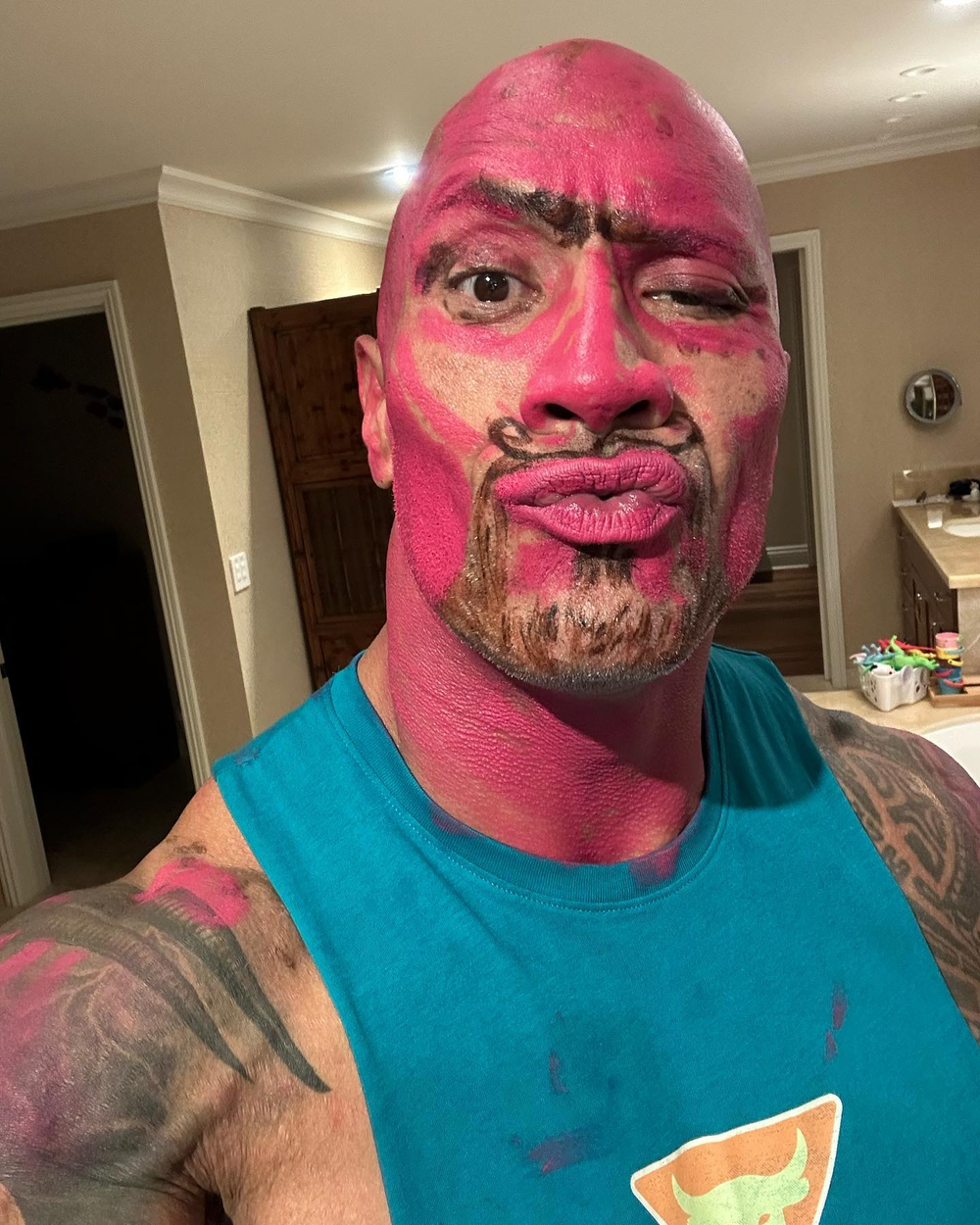  
It took him up to an hour to clean this face.  (Ahh: FB Dwayne The Rock Johnson)