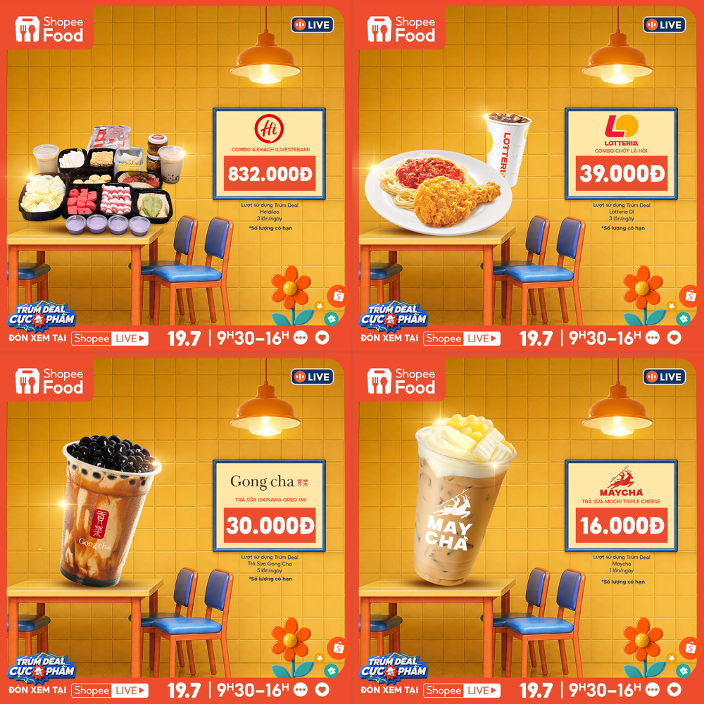 Chỉ cần vào Trùm Deal Lên Live 19/7, người dùng có thể lấp đầy giỏ hàng với hàng loạt deal từ món ngon đến đồ uống, sẵn sàng cho mọi cuộc hẹn mùa hè.
Chỉ cần vào Trùm Deal Lên Live 19/7, người dùng có thể lấp đầy giỏ hàng với hàng loạt deal từ món ngon đến đồ uống, sẵn sàng cho mọi cuộc hẹn mùa hè.