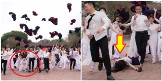 Mạng xã hội xôn xao vì cú ngã sấp mặt của nữ sinh chụp hình kỷ yếu