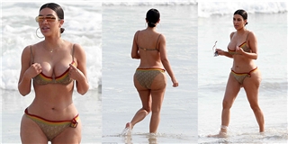 Diện bikini bé xíu, Kim Kardashian lộ vòng ba chảy xệ sần sùi