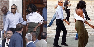 Bà Obama sánh bước cùng chồng trong bộ cánh khoe trọn bờ vai