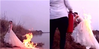 Thót tim màn chụp ảnh cưới với lửa đầy mạo hiểm