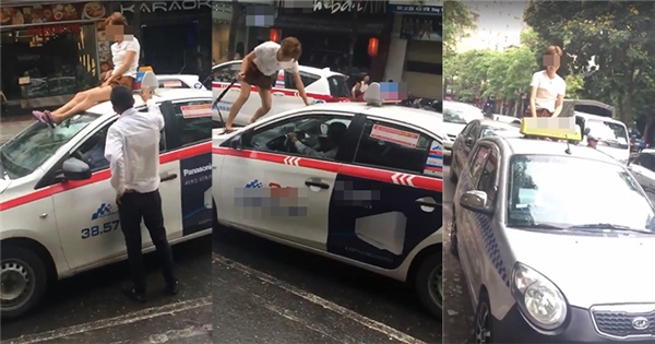 Thiếu nữ "ngáo đá" chặn taxi leo lên nóc xe ngắm đường phố Hà Nội