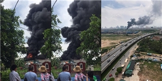 Cháy lớn tại xưởng tái chế đồ nhựa tại Hà Nội