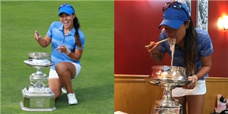 Lần đầu tiên vô địch, nữ golf thủ dùng cup làm tô đựng phở ăn mừng