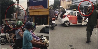Hà Nội: Tài xế leo lên nóc xe, khoe mới đi tù về để ăn vạ khi bị CSGT dừng xe