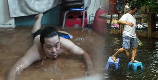 Hài hước cảnh người dân Sài Gòn vượt khó trong mưa ngập