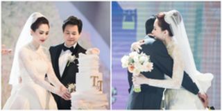 Hoa hậu Đặng Thu Thảo ôm chặt chồng đại gia trong tiệc cưới