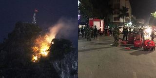 Hạ Long: Núi Bài Thơ bất ngờ cháy dữ dội, vệt cháy lan dài lên gần đỉnh núi