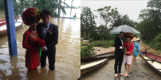 Cưới mùa mưa bão: Cô dâu Huế mặc áo dài với... quần đùi hồng trong ngày cưới vẫn vui vẻ "hết nấc"