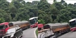 Công an xử phạt xe khách lấn tuyến, vượt ẩu, khiến người khác suýt chết trên đèo Bảo Lộc