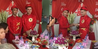 Cặp đôi đồng tính nam hạnh phúc đeo vàng kín người trong ngày cưới