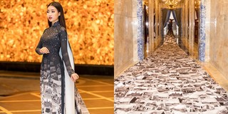 Hoa hậu Đỗ Mỹ Linh gây sốc khi diện bộ áo dài 10m "càn quét" thảm đỏ