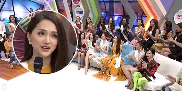 Cận cảnh Hương Giang mặc áo dài xuất hiện rạng rỡ trên sóng truyền hình Thái Lan