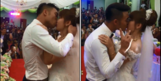 Điểm bất thường trong nụ hôn dài bất tận của cô dâu chú rể giữa buổi lễ cưới