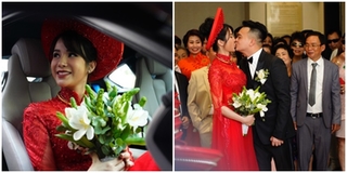 Diệp Lâm Anh diện áo dài đỏ rực, hôn chồng đại gia đắm đuối trong lễ đón dâu