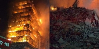Kinh hãi nhìn tòa cao ốc 26 tầng sụp đổ trong biển lửa