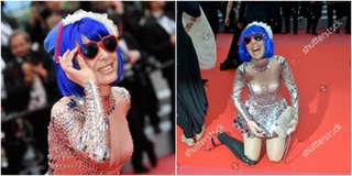 Nữ ca sĩ vô danh bất chấp chiêu trò để gây shock trên thảm đỏ LHP Cannes 2018