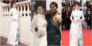Lý Nhã Kỳ diện áo dài trắng đọ dáng cùng Naomi Campbell ở LHP Cannes 2018