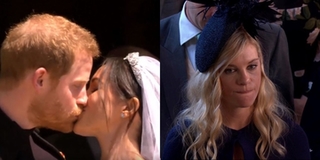 Biểu cảm lạ lùng của bạn gái cũ khi hoàng tử Harry hôn Meghan trong đám cưới