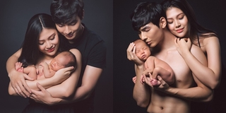 Gần 1 tháng tuổi, vợ chồng Chúng Huyền Thanh đã cho con trai làm mẫu ảnh