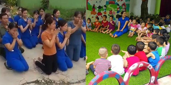 Xót lòng trước cảnh nhiều giáo viên mầm non quỳ để xin không đóng cửa trường tại Nghệ An