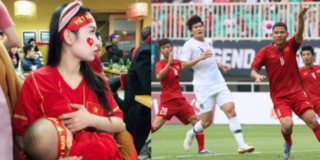Cảm động hình ảnh nữ CĐV vừa cho con bú vừa cổ vũ Olympic Việt Nam
