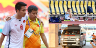 Hùng Dũng được đưa đi bệnh viện ngay giữa trận đấu của Olympic Việt Nam
