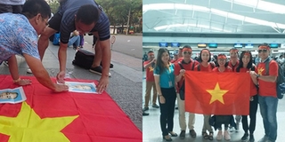 CĐV "rần rần" sẵn sàng chuẩn bị cổ vũ cho đội tuyển Olympic Việt Nam trong trận tứ kết Asiad tối nay