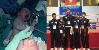 Con trai võ sư trẻ "đúng chất nhà nòi" vừa chào đời đã “cướp” luôn kéo trên tay bác sĩ gây bão MXH