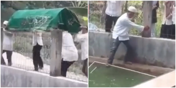 Khiêng người chết về nơi an nghỉ cuối cùng, nhóm người mất thăng bằng làm rơi thi thể xuống hồ