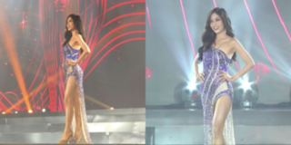 Bùi Phương Nga hô vang "Việt Nam" trong phần trình diễn trang phục dạ hội đêm Bán kết Miss Grand