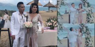Món quà đặc biệt chồng ca sĩ tặng chị gái Ngọc Trinh trong đám cưới trên bãi biển