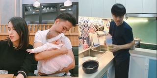 Có ai như Văn Anh vừa chăm con gái vừa rửa bát phụ giúp vợ, Tú Vi sướng nhất rồi