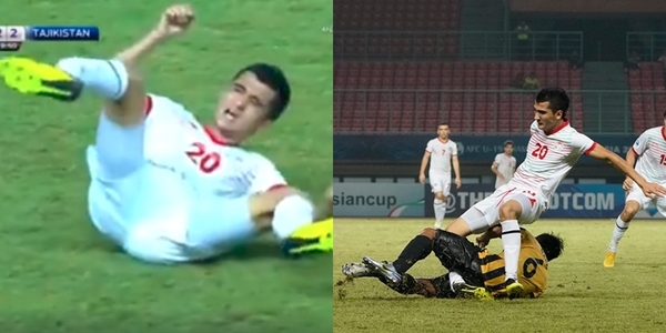 Cận cảnh pha gãy gập chân kinh hoàng của cầu thủ Tajikistan tại VCK U19 châu Á