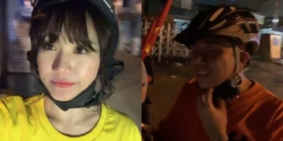 Vợ chồng Hari Won - Trấn Thành chạy xe máy "đi bão" xuyên đêm mừng Việt Nam vô địch