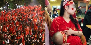 Khoảnh khắc nữ CĐV vừa cho con bú vừa cổ vũ ĐT Việt Nam khiến fan bóng đá hết lời khen ngợi