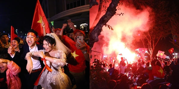 Hà Nội "nổ tung", triệu người xuống đường hò reo, đốt pháo sáng, pháo hoa ăn mừng VN vào chung kết