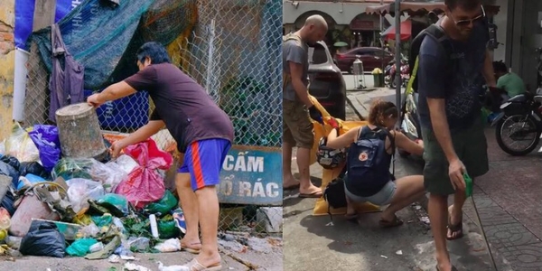 Clip: Nhóm khách Tây xuống đường dọn rác tại khu vực chợ Bến Thành khiến CĐM xôn xao
