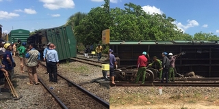 Tàu lửa lại trật bánh, nằm ngang khiến đường sắt bị ách tắc nhiều giờ liền