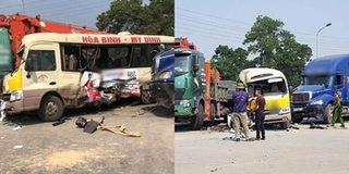 Xe máy kẹp giữa xe tải cẩu và xe khách sau tai nạn liên hoàn, 2 người tử vong thương tâm