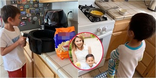 Con nhà người ta: Chỉ mới 8 tuổi nhưng con trai Ngô Kiến Huy đã giỏi việc nhà