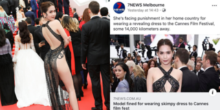 Ngọc Trinh và bộ váy "mặc như không" ở LHP Cannes tiếp tục xuất hiện trên báo Úc