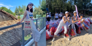 "Hoa hậu con nhà giàu" Jolie Nguyễn đi xe buýt về Bình Thuận dọn rác