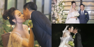 Cường Đôla liên tục hôn Đàm Thu Trang trong đám cưới đẹp như mơ