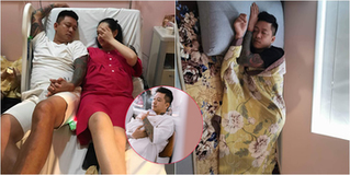 Vất vả chăm vợ sinh con lần 3, Tuấn Hưng ngủ thiếp dưới sàn bệnh viện
