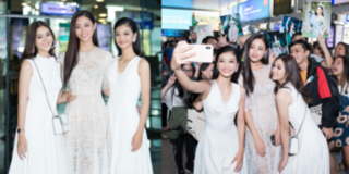 Hoa hậu Lương Thùy Linh và Á hậu Tường San, Kiều Loan được chào đón nồng nhiệt ở sân bay