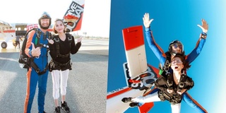 Vũ Khắc Tiệp - Ngọc Trinh nhảy dù mạo hiểm trên không ở Dubai